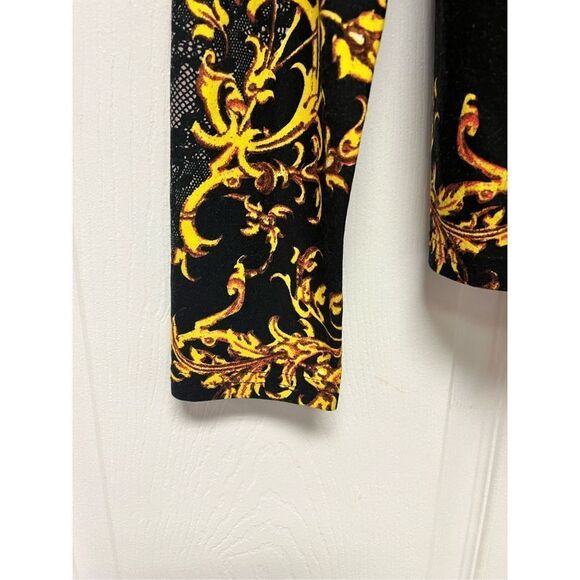 Joseph Ribkoff Black Lace & Gold Vine Print Double Zipper Jacket sz 10 EUC - Picture 5 of 6